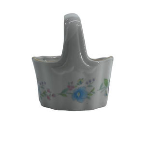 Vintage Small Ceramic Trinket Basket White with Pastel Flowers Japan Petite